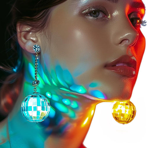 LED Light Projecting Disco Ball Light Up Earrings for Women（2 pairs） SHINYOU