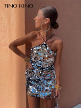 Load image into Gallery viewer, Spring Summer Party Sequin Sleeveless Mini Dress Women Sexy Halter Backless Lace Up Slim Dresses