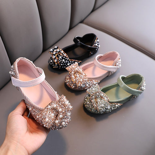 2023 New Childrens Shoes Pearl Rhinestones Shining Kids Princess Shoes Baby Girls Shoes Party And Wedding SHINYOU
