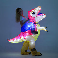Charger l'image dans la galerie, Adult Dinosaur Costumes, Orange Inflatable T-Rex Dinosaur Halloween Blow Up With Voice Control LED Lights,Cosplay SHINYOU