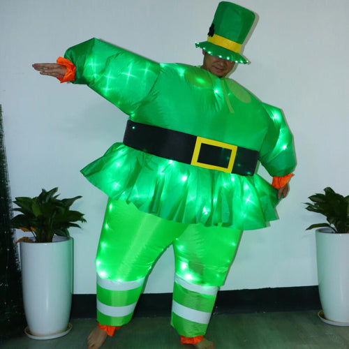 Adult luminous Green Inflatable Leprechaun Costume With LED Light For ST Patrick's Day SHINYOU