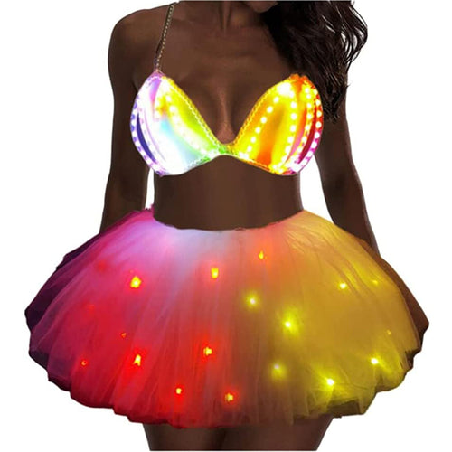 Tutu Skirt and Bra for Women with Smart LED Light Up Neon Tulle Tutu Skirt Rave Halloween Party SHINYOU