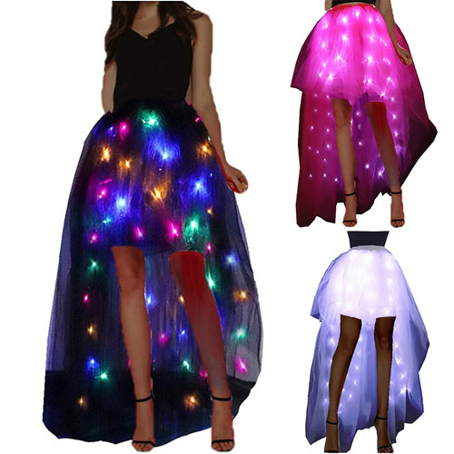 Women Tulle Tutu Skirts Adult A Line Rave Outfit Skirt LED Light Up Costumes Halloween SHINYOU