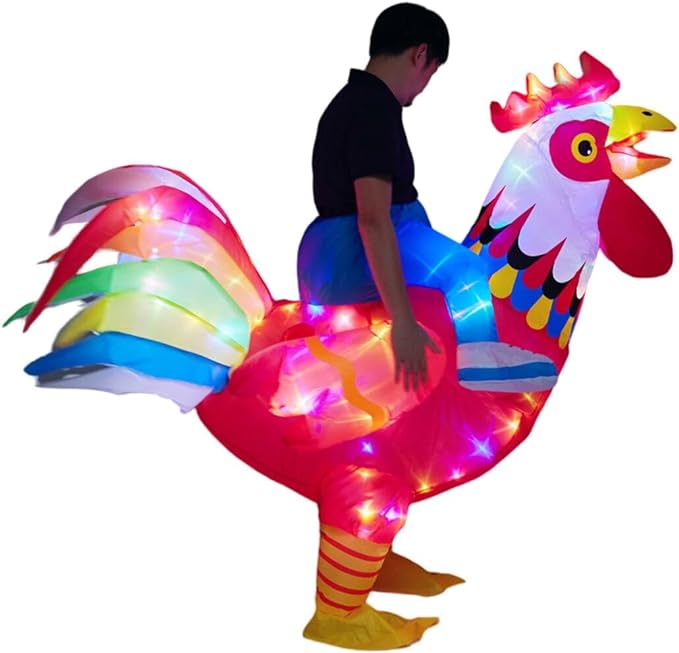 Inflatable Chicken Costume Rooster Adult Light Up Cosplay Halloween Costume for Adult and Kid SHINYOU