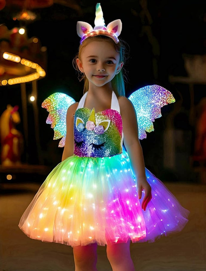 Rainbow Light Up Unicorn Costume Dress for Little Girls SHINYOU