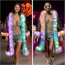 Charger l'image dans la galerie, LED Light up Sequin Coat for Women Flash Sparkly Jacket Rave Costume Music Festival Outfits Parties Halloween Holiday SHINYOU
