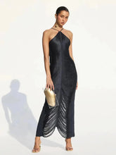 Lade das Bild in den Galerie-Viewer, Sexy Hanging Neck Metallic Tassel Dresses Women Fringed Halterneck Backless Sleeveless Dress Elegant Party Robe SHINYOU
