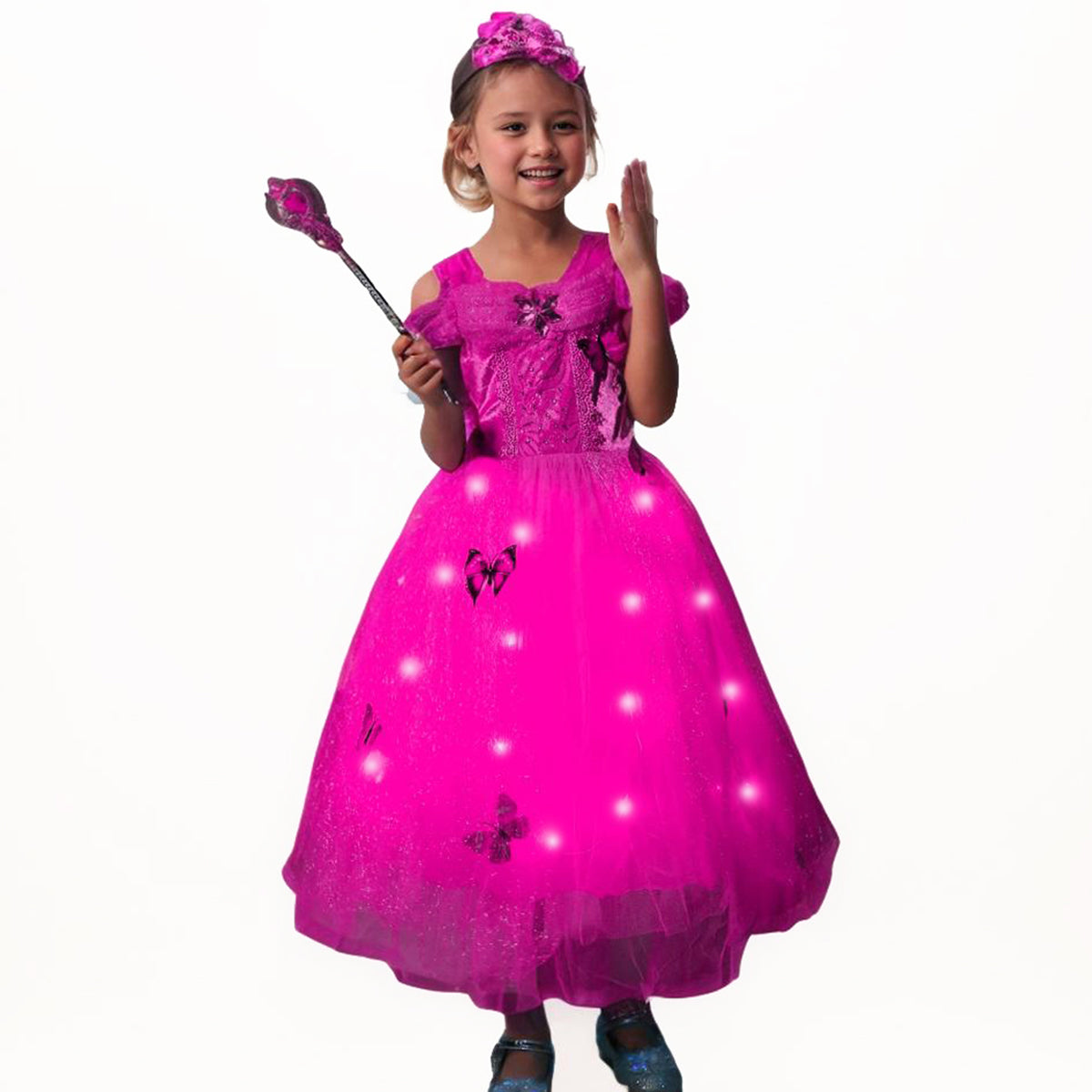 open lace back dress Dreamy Light Up Ball Gown Dress for Girls – LED Fairy Costume main image 1