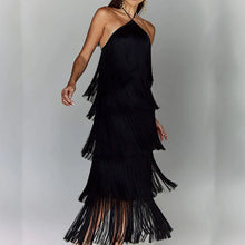 Lade das Bild in den Galerie-Viewer, Fashion Layered Solid Color Dress Ladies Sexy Off-Shoulder High Waist Slim Dress Chic Club Party Fringed Sleeveless Long Dress SHINYOU
