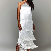 Lade das Bild in den Galerie-Viewer, Fashion Layered Solid Color Dress Ladies Sexy Off-Shoulder High Waist Slim Dress Chic Club Party Fringed Sleeveless Long Dress SHINYOU
