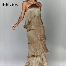 Lade das Bild in den Galerie-Viewer, Fashion Layered Solid Color Dress Ladies Sexy Off-Shoulder High Waist Slim Dress Chic Club Party Fringed Sleeveless Long Dress SHINYOU
