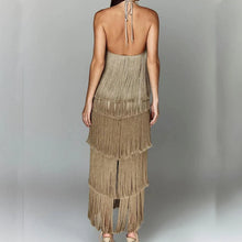Lade das Bild in den Galerie-Viewer, Fashion Layered Solid Color Dress Ladies Sexy Off-Shoulder High Waist Slim Dress Chic Club Party Fringed Sleeveless Long Dress SHINYOU
