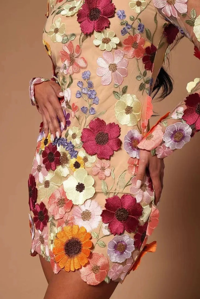 Three-dimensional Flower Dress for Women Sexy Dress with Hip Wrap Spring Summer Party Dress Holiday Women's Clothing Vestidos SHINYOU