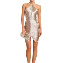 Lade das Bild in den Galerie-Viewer, Sexy Hanging Neck Metallic Short Dress Women Fashion Off Shoulder Backless Shiny Dresses Elegant Female Evening Party Vestidos SHINYOU
