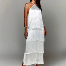 Lade das Bild in den Galerie-Viewer, Fashion Layered Solid Color Dress Ladies Sexy Off-Shoulder High Waist Slim Dress Chic Club Party Fringed Sleeveless Long Dress SHINYOU
