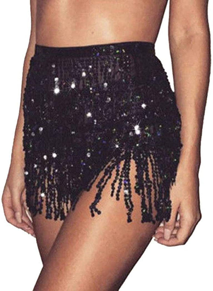 SHINYOU Sequin Tassel Hip Scarf Dance Hip Tassel Skirt Rave Party Belly Dance SHINYOU