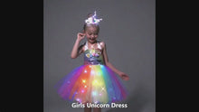 Load and play video in Gallery viewer, Rainbow Light Up Unicorn Costume Dress for Girls
