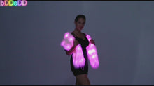 Cargar y reproducir el video en el visor de la galería, Long Women Faux Fur Collar, Winter Warm Wrap Stole wool Scarf led light up Shawl Shrug
