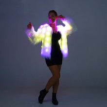 Cargar imagen en el visor de la galería, Women Faux Fur Coat LED Light Up Jacket Remote LED Coat, Music Control LED For Christmas Party SHINYOU
