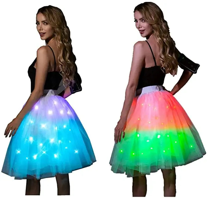 Women Tutu Skirt LED Light Up Ballet Dance Running Skirt SHINYOU